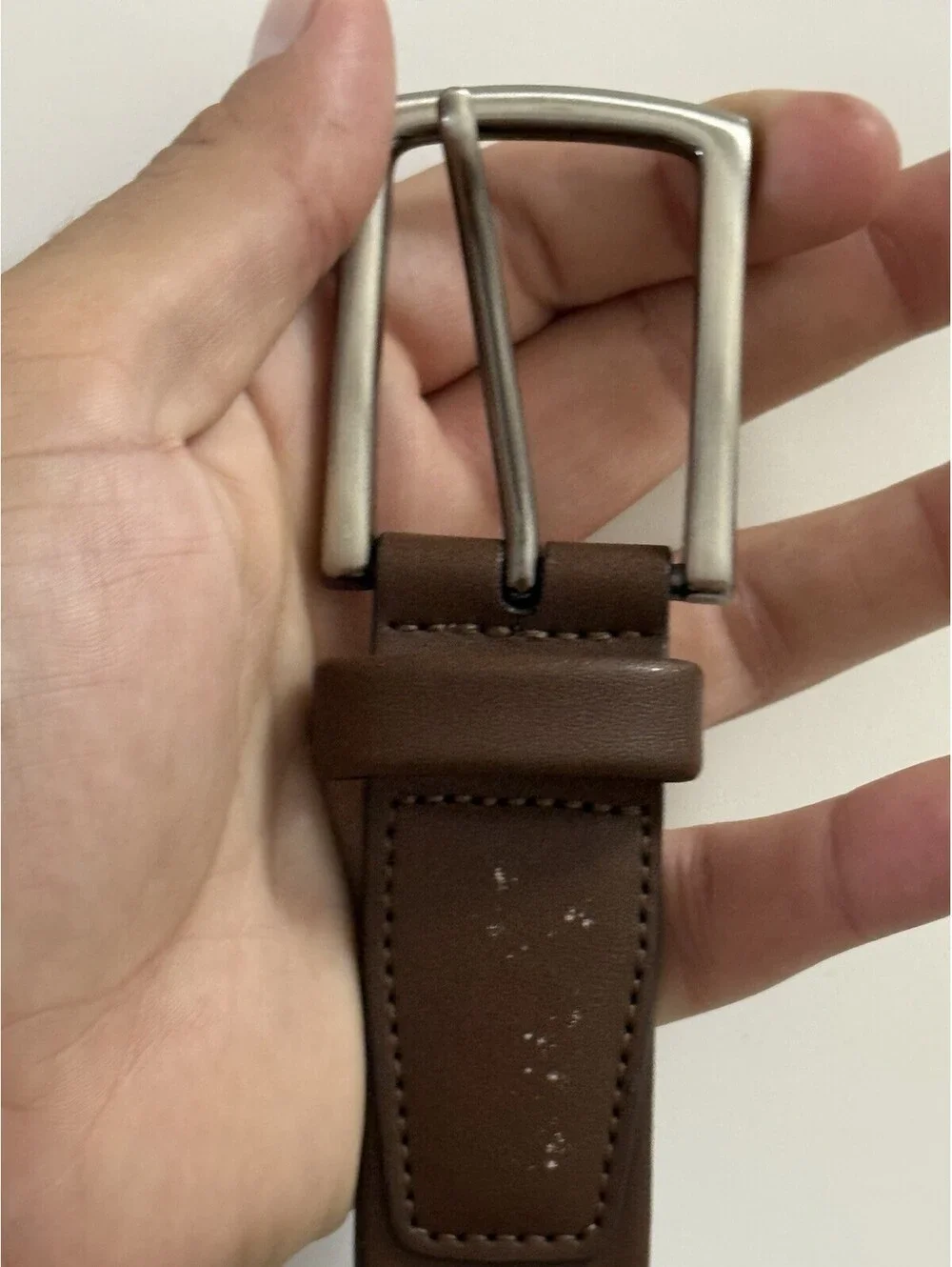 Perry Ellis Portfolio Men’s Brown Dress Belt 34/35 Silver Buckle